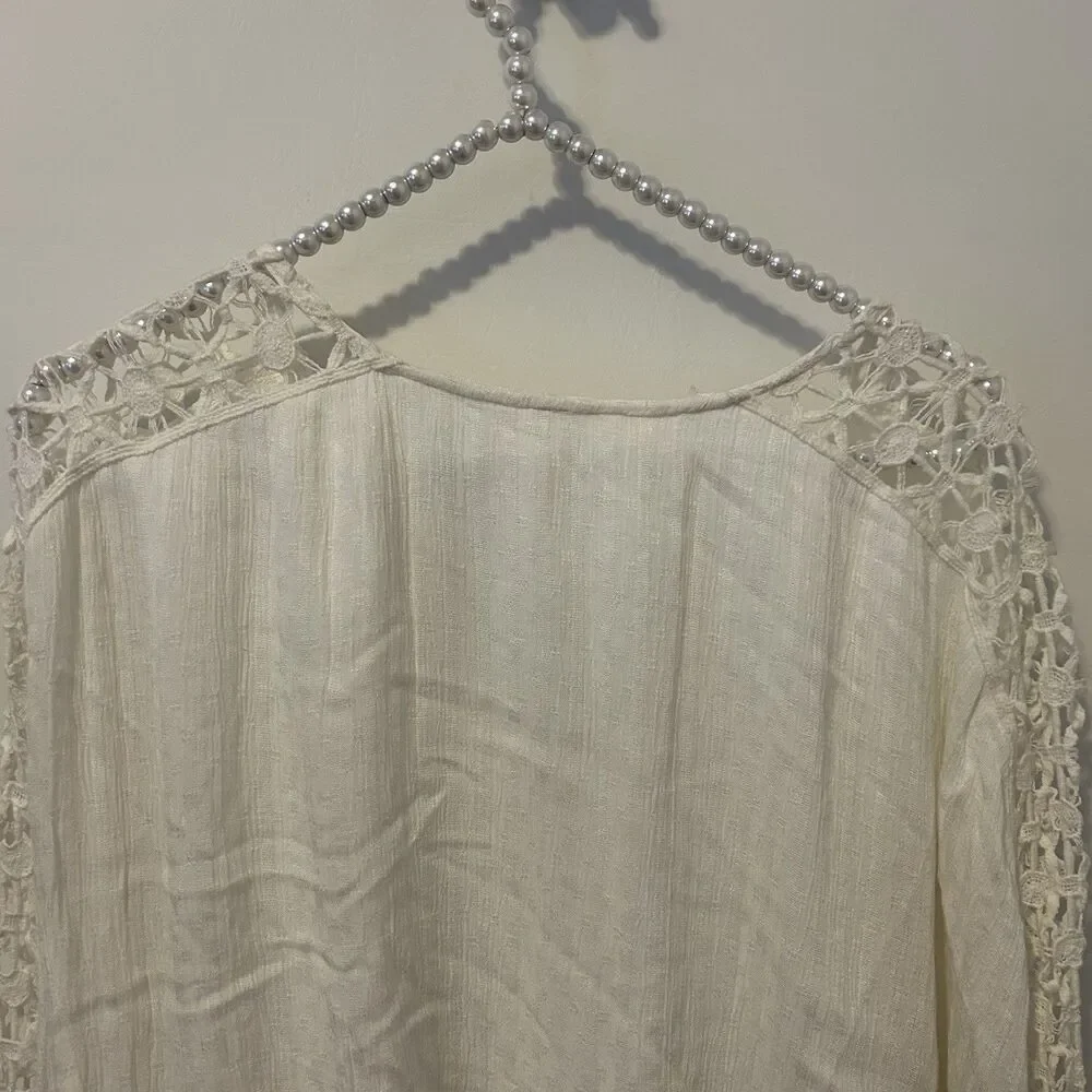 Free People Runaway Wrap Blouse Womens Size S White Crochet Dolman Sleeve Boho